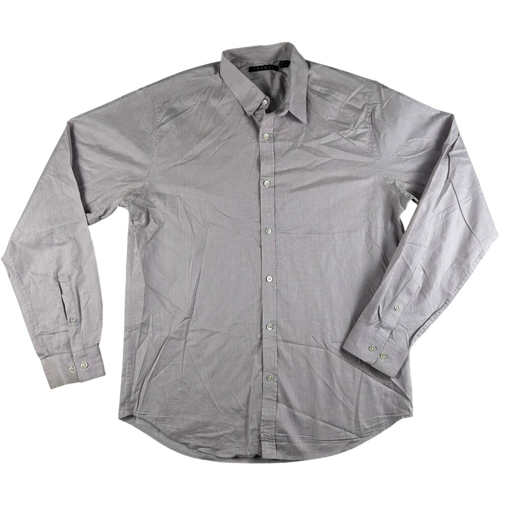 Theory Dress Shirt Mens Medium Purple Stripe Long Sleeve Button Front Cotton